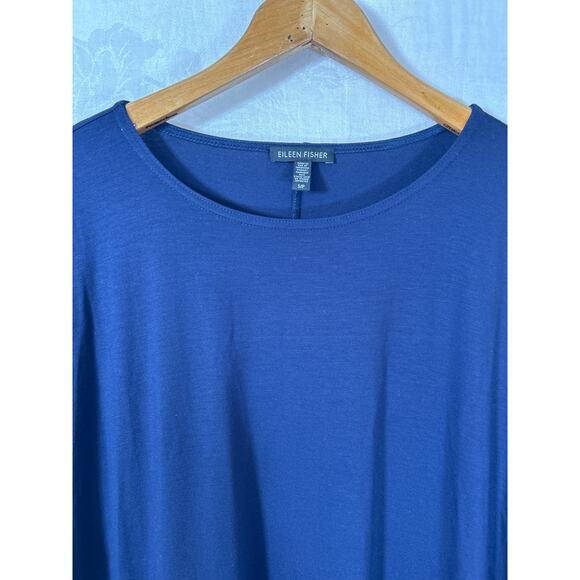 Eileen Fisher T Shirt Dress Small Navy Short Sleeve Casual Viscose Stretch Boxy - Picture 5 of 9